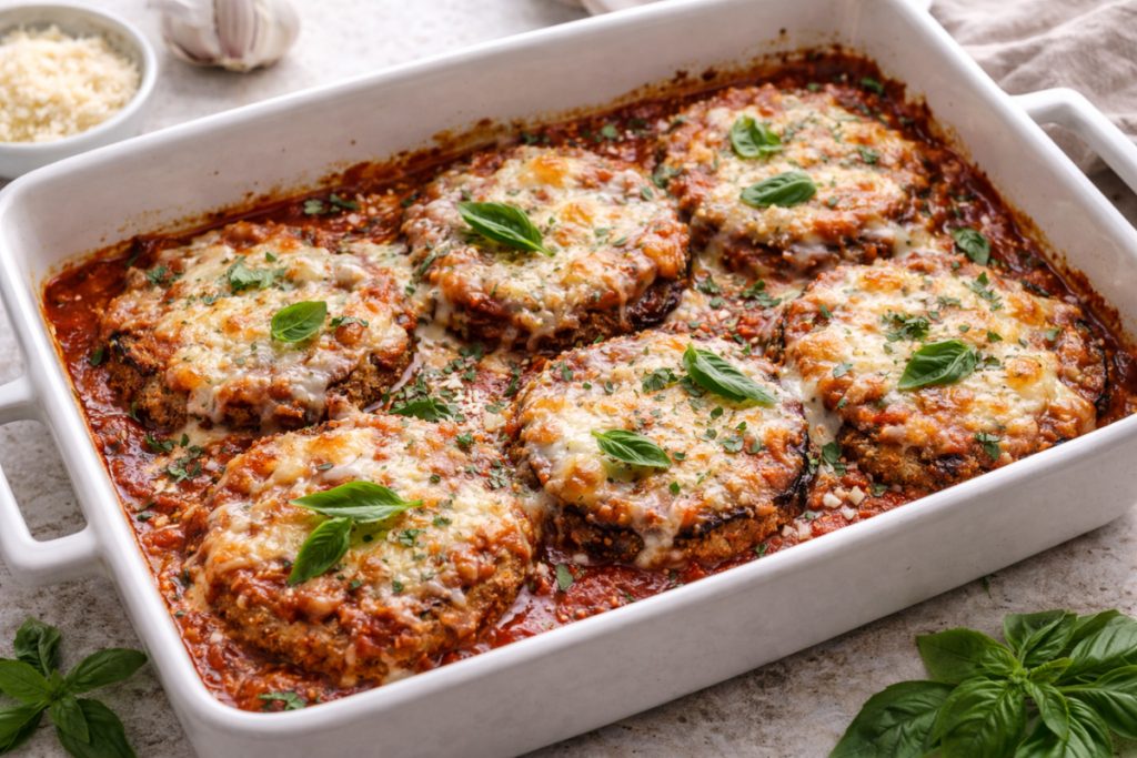 Eggplant Parmesan in Baking Dish