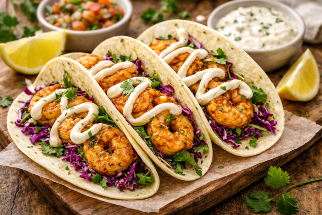 Fried Shrimp on warm Tortillas