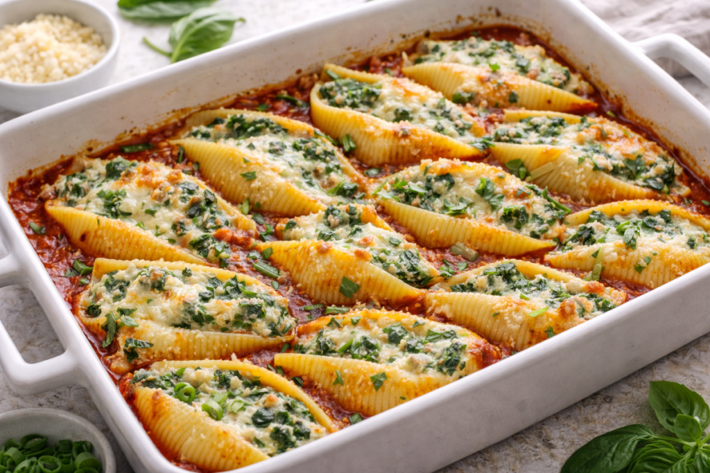 Stuffed Shell with Spinach Ricotta in Baking DIsh