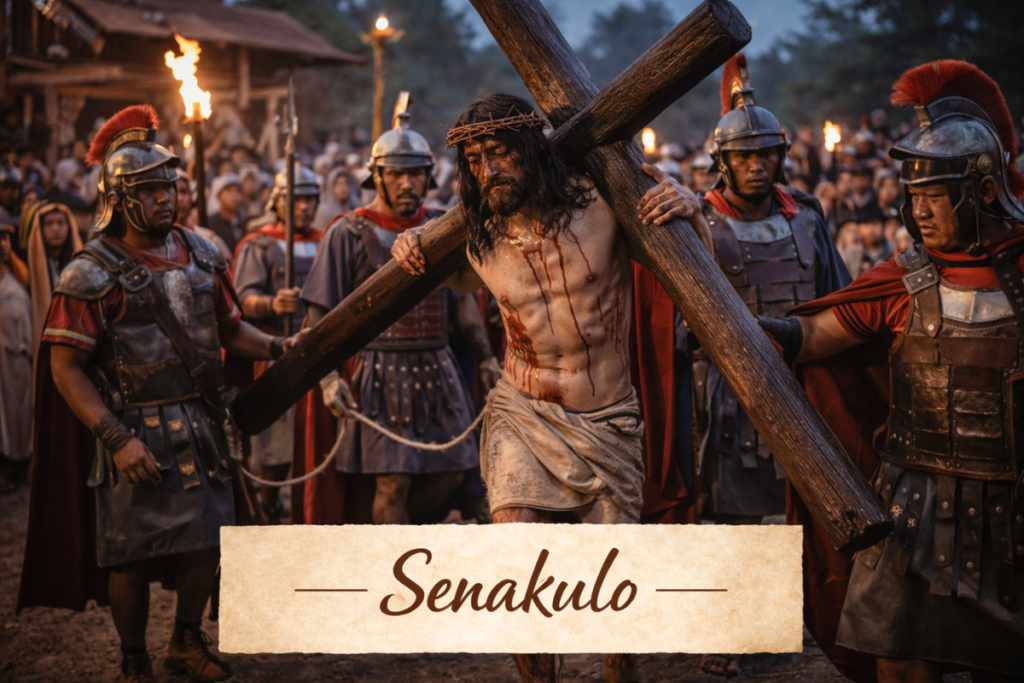 People doing reenactment of Jesus carrying the cross.