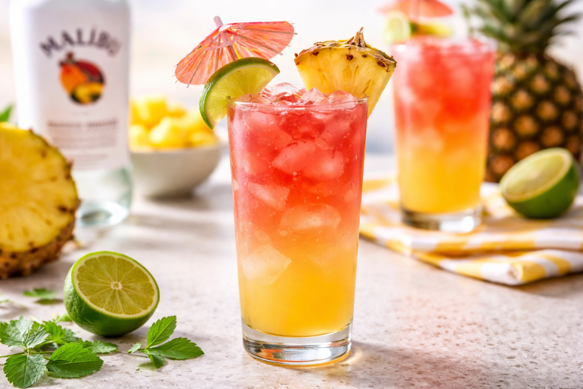 Malibu Bay Breeze Drink (Easy Tropical Cocktail)