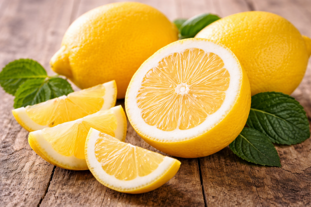 Sliced Lemon on wooden table